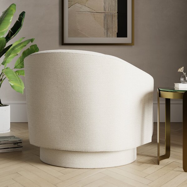 Carmen Curved Ivory Chunky Chenille Swivel Chair