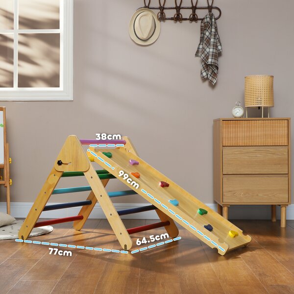 AIYAPLAY Toddler Climbing Frame for Kids with Ramp, 3 in 1 Wooden Pikler Triangle Set for 18-48 Months, Multicolour Aosom UK