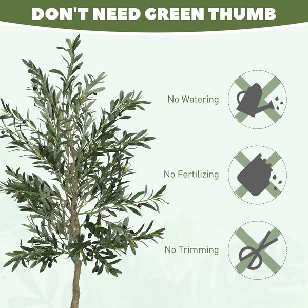 HOMCOM 6ft/ 180cm Decorative Artificial Plant, Silk Olive Tree with 900 Leaves and 40 Olive Fruits in Pot, Fake Plant for Home, Office, Living Room, Indoor Decor