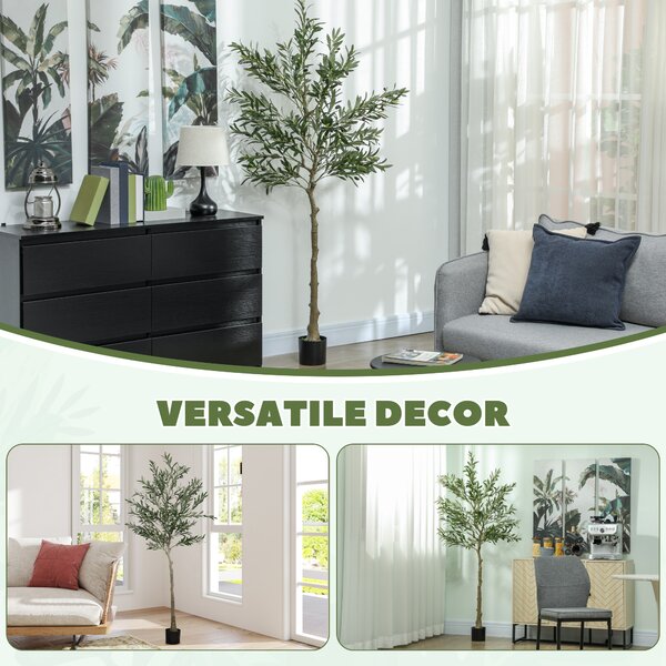 HOMCOM 6ft/ 180cm Decorative Artificial Plant, Silk Olive Tree with 900 Leaves and 40 Olive Fruits in Pot, Fake Plant for Home, Office, Living Room, Indoor Decor