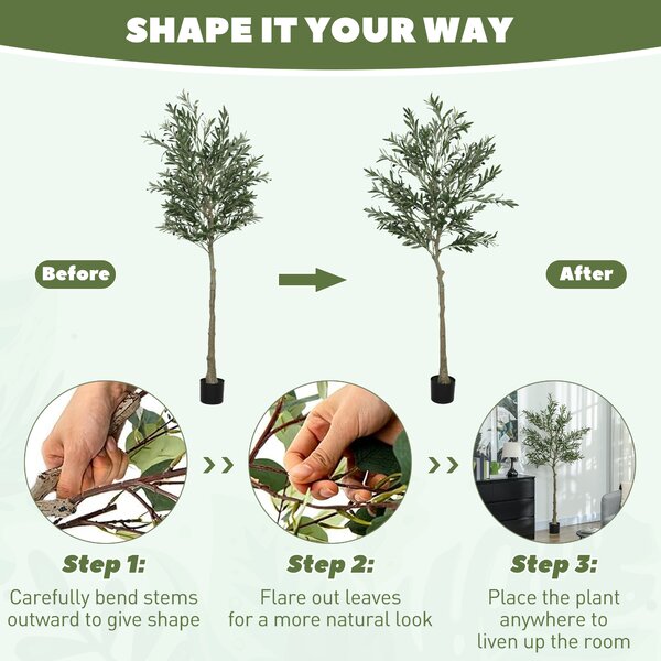 HOMCOM 6ft/ 180cm Decorative Artificial Plant, Silk Olive Tree with 900 Leaves and 40 Olive Fruits in Pot, Fake Plant for Home, Office, Living Room, Indoor Decor
