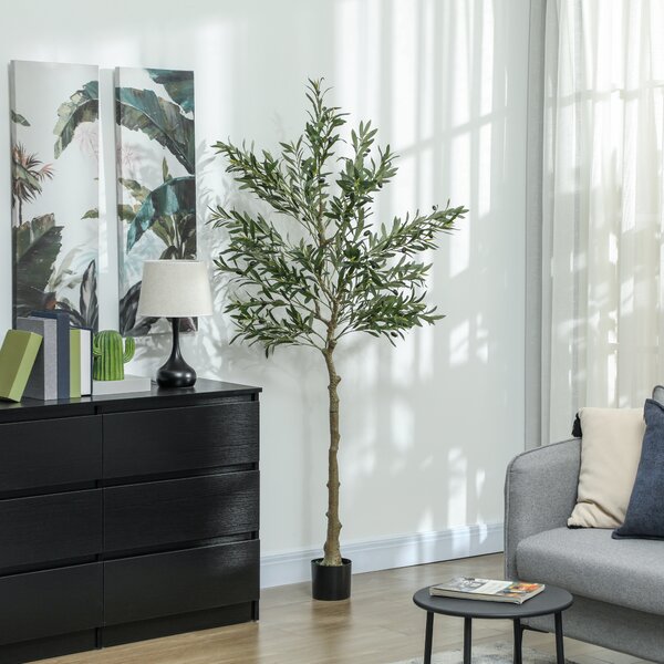 HOMCOM 6ft/ 180cm Decorative Artificial Plant, Silk Olive Tree with 900 Leaves and 40 Olive Fruits in Pot, Fake Plant for Home, Office, Living Room, Indoor Decor