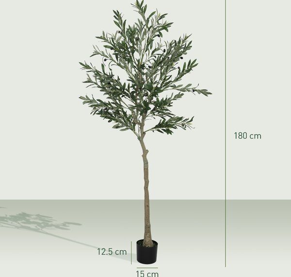 HOMCOM 6ft/ 180cm Decorative Artificial Plant, Silk Olive Tree with 900 Leaves and 40 Olive Fruits in Pot, Fake Plant for Home, Office, Living Room, Indoor Decor