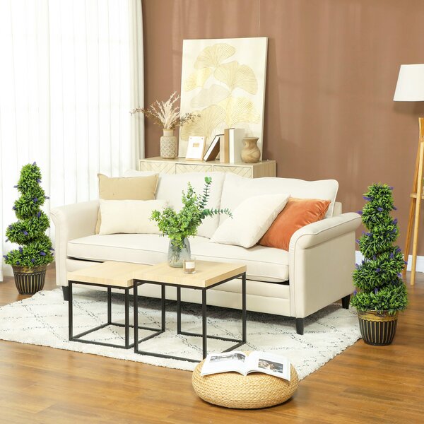 HOMCOM Set of 2 Decorative Artificial Plants, Boxwood Spiral Topiary Tree with Lavender and Pot, Fake Plants for Home Indoor Outdoor Decor, 90cm