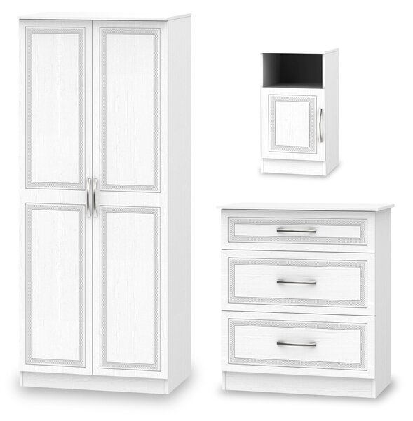 Killgarth White 3 Piece Bedroom Set inc' Bedside, Chest & Wardrobe | Roseland Furniture