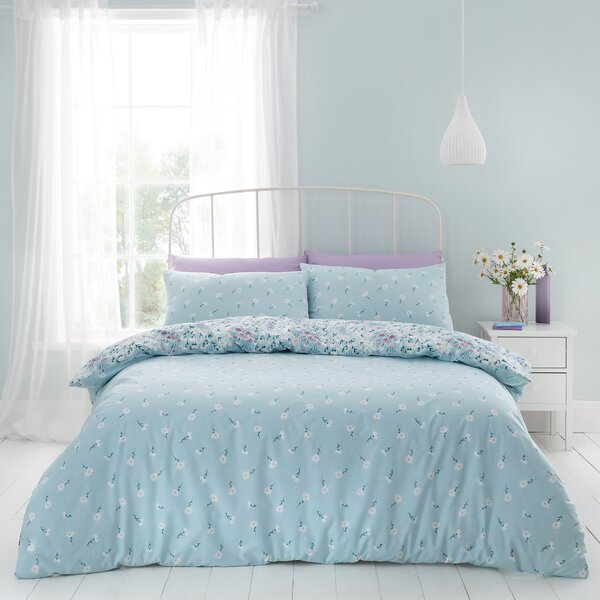 Catherine Lansfield Daisy Meadow Floral Duck Egg Blue Duvet Cover and Pillowcase Set