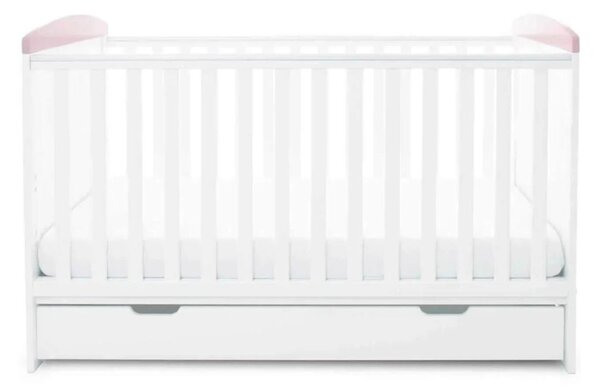 Ickle Bubba Coleby Style Cot Bed with Under Drawer Elephant Love Pink - Without Mattress