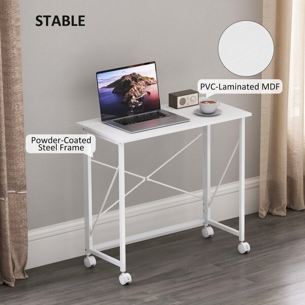 HOMCOM 80 cm Folding Desk on Wheels - White