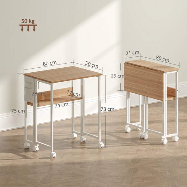HOMCOM 80 cm Drop Leaf Writing Work Desk - Natural Wood Finish