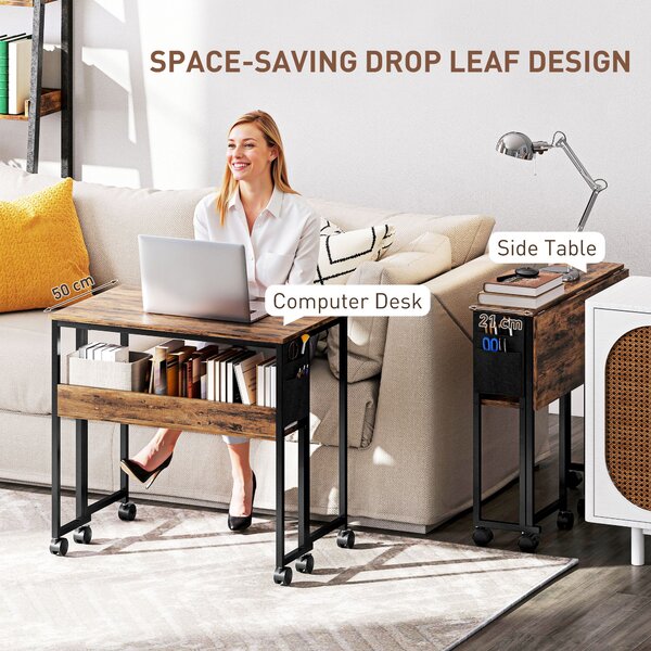 HOMCOM 80 cm Drop Leaf Writing Work Desk, Compact & Stylish Desk for Home Office, Rustic Brown Aosom UK