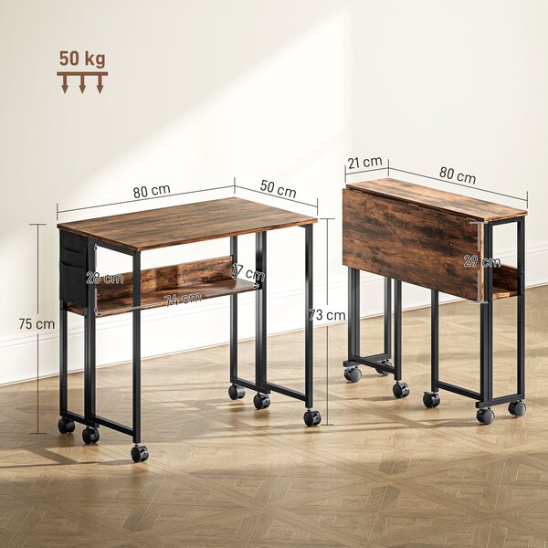 HOMCOM 80 cm Drop Leaf Writing Work Desk, Compact & Stylish Desk for Home Office, Rustic Brown Aosom UK