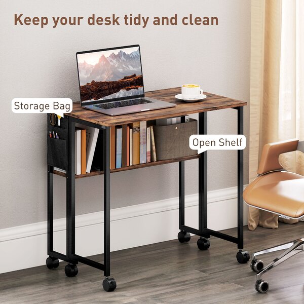 HOMCOM 80 cm Drop Leaf Writing Work Desk, Compact & Stylish Desk for Home Office, Rustic Brown Aosom UK
