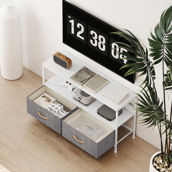 HOMCOM TV Stand Cabinet with 2 Foldable Drawers - White