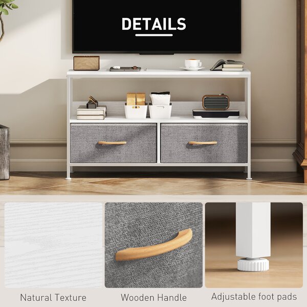 HOMCOM TV Stand Cabinet with 2 Foldable Drawers - White
