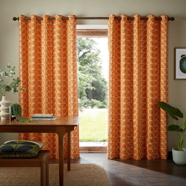 Orla Kiely Linear Stem Ready Made Eyelet Curtains Burnt Orange