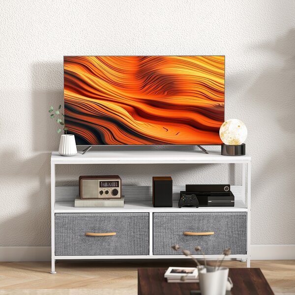 HOMCOM TV Stand Cabinet with 2 Foldable Drawers - White