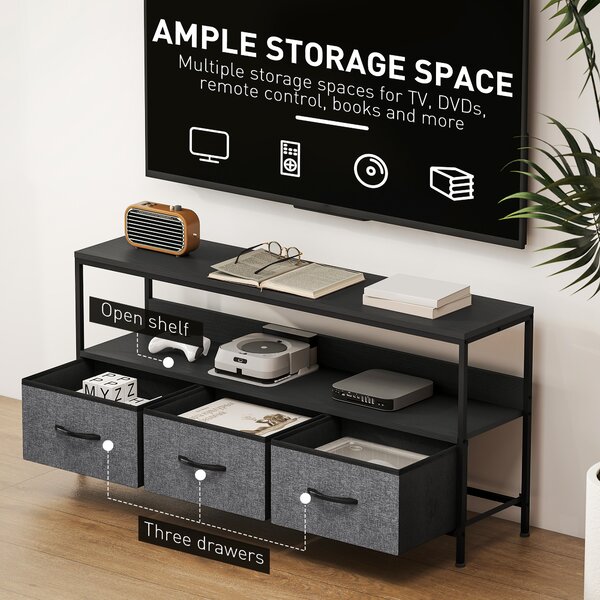 HOMCOM TV Stand Cabinet with 3 Foldable Drawers - Black