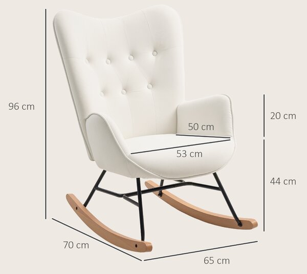 HOMCOM Rocking Chair, Modern Upholstered Velvet Armchair with Solid Wood Legs and Metal Frame for Living Room, Bedroom, Cream