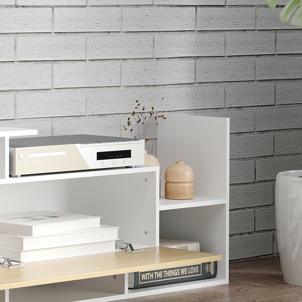 HOMCOM TV Cabinet with Wall Shelf for Wall-Mounted 65" TVs or Standing 40" TVs - White and Natural