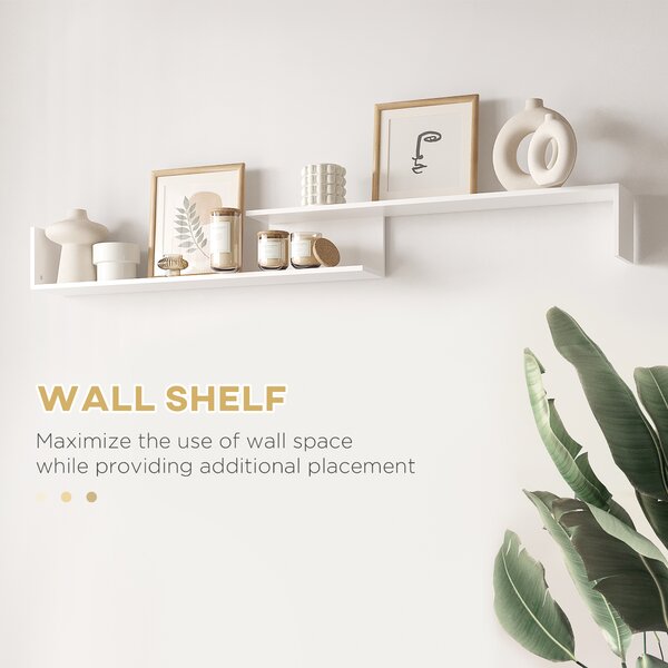 HOMCOM TV Cabinet with Wall Shelf for Wall-Mounted 65" TVs or Standing 40" TVs - White and Natural