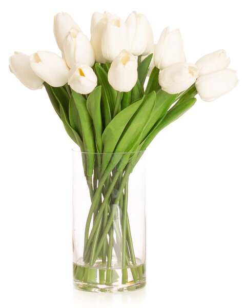 Artificial White Tulips in Glass Vase