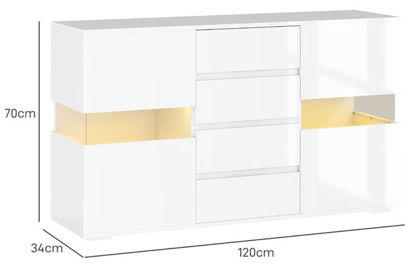 HOMCOM LED Light Sideboard - High Gloss White