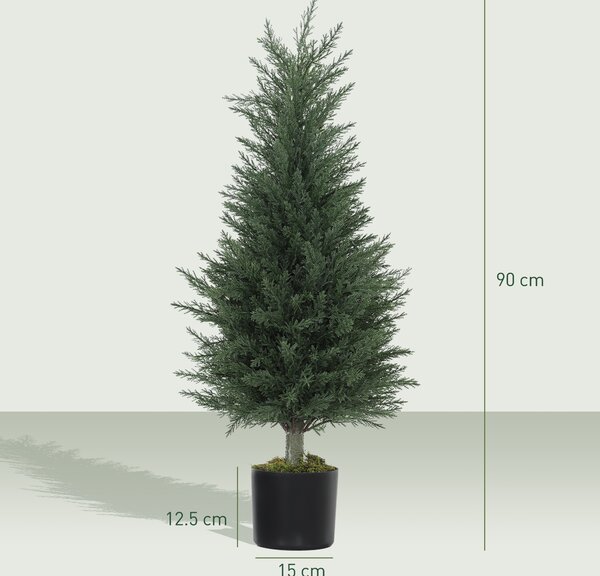 HOMCOM Set of 2 Decorative Artificial Plant, 90 cm Cypress Tree with 362 Leaves in Pot, UV-Resistant Plastic Fake Tree for Indoor Outdoor Home Office