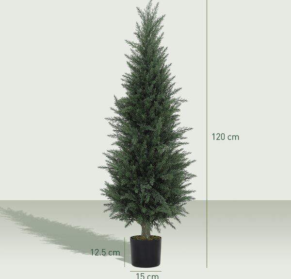 HOMCOM Set of 2 Decorative Artificial Plant, 120 cm Cypress Tree with 638 Leaves in Pot, UV-Resistant Plastic Fake Tree for Indoor Outdoor Home Office