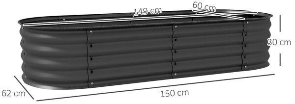 Outsunny Galvanised Raised Garden Bed, Metal Planter Box with Safety Edging, for Flowers, Herbs, Succulents, Pack of 2, Dark Grey