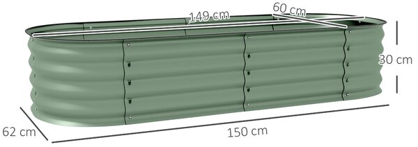 Outsunny Galvanised Raised Garden Bed, Metal Planter Box with Safety Edging, for Flowers, Herbs, Succulents, Pack of 2, Green