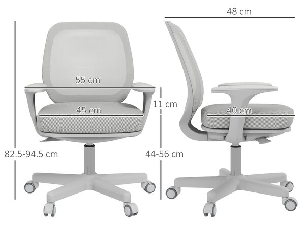Vinsetto Office Chair, Breathable Mesh Swivel Desk Chair with Adjustable Height and 360° Swivel Security Wheels for Home Office, Study, Grey