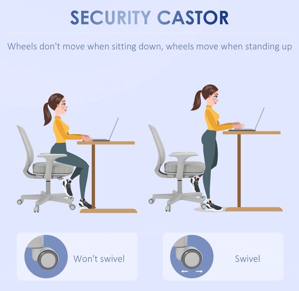Vinsetto Office Chair, Breathable Mesh Swivel Desk Chair with Adjustable Height and 360° Swivel Security Wheels for Home Office, Study, Grey