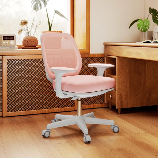Vinsetto Office Chair, Breathable Mesh Swivel Desk Chair with Adjustable Height and 360° Swivel Security Wheels for Home Office, Study, Pink