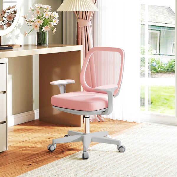Vinsetto Office Chair, Breathable Mesh Swivel Desk Chair with Adjustable Height and 360° Swivel Security Wheels for Home Office, Study, Pink