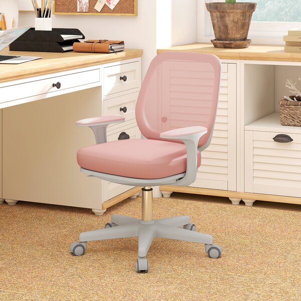 Vinsetto Office Chair, Breathable Mesh Swivel Desk Chair with Adjustable Height and 360° Swivel Security Wheels for Home Office, Study, Pink