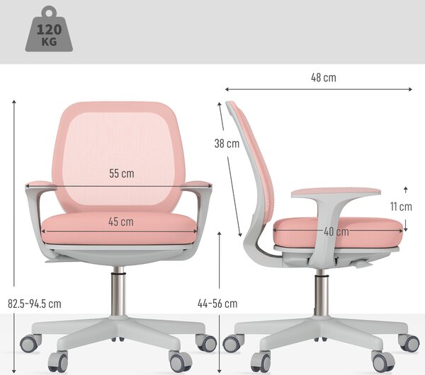 Vinsetto Office Chair, Breathable Mesh Swivel Desk Chair with Adjustable Height and 360° Swivel Security Wheels for Home Office, Study, Pink