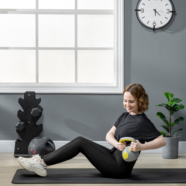 SPORTNOW Kettlebell, 4kg Kettle Bells with Handle for Home Gym Weight Lifting and Strength Training, Yellow and Grey