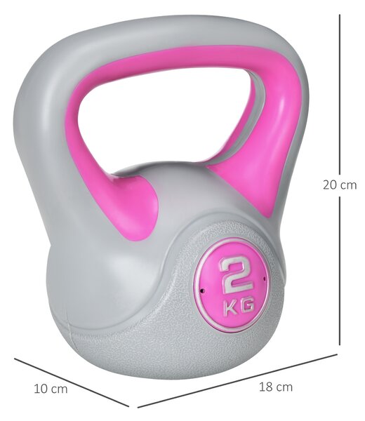 SPORTNOW Kettlebell, 2kg Kettle Bells with Handle for Home Gym Weight Lifting and Strength Training, Pink and Grey