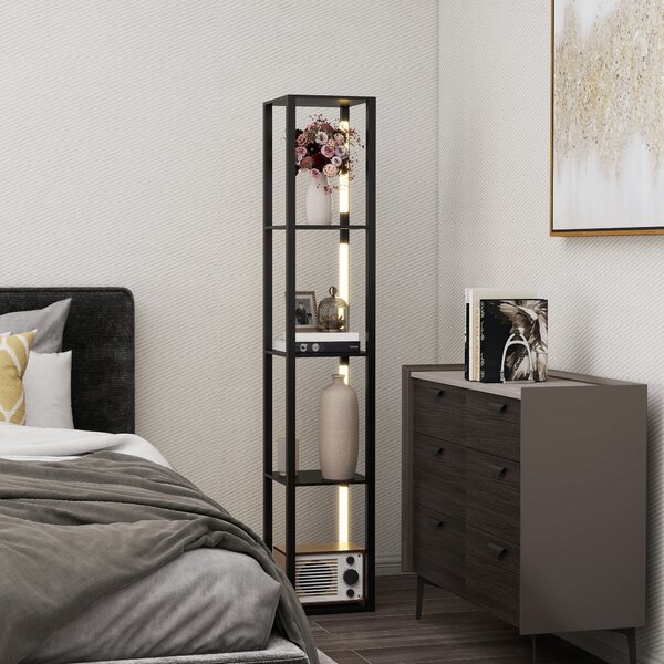 HOMCOM Floor Lamp with Shelves, 4 Layer Dimmable Column Modern Standing Lamp with 3 Brightness Levels and Foot Switch for Living Room, Bedroom, Office, Black