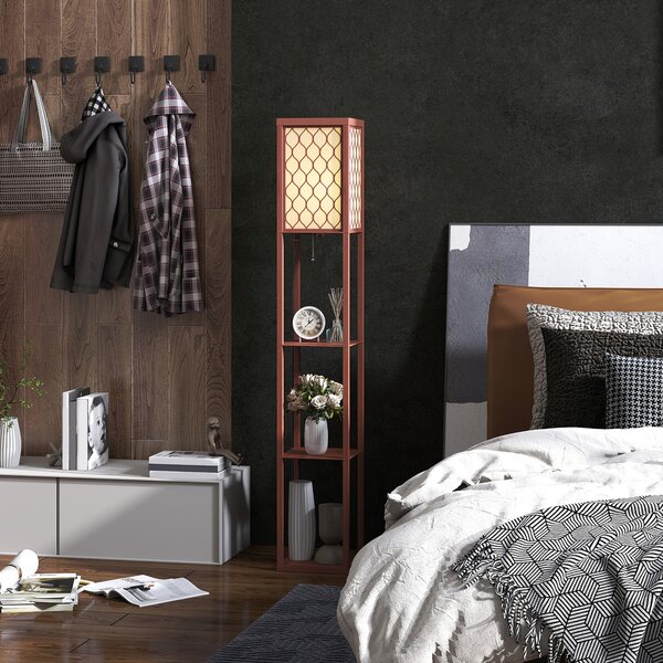 HOMCOM Three-Shelf Standing Lamp - Brown/White