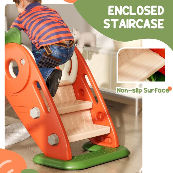 AIYAPLAY 3 in 1 Foldable Toddler Slide with Basketball Hoop, Climber, Carrot-themed, for 1-3 Years Aosom UK