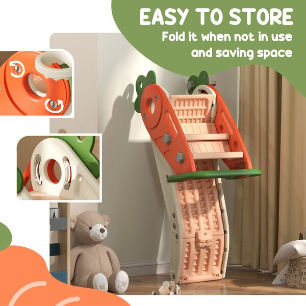 AIYAPLAY 3 in 1 Foldable Toddler Slide with Basketball Hoop, Climber, Carrot-themed, for 1-3 Years Aosom UK
