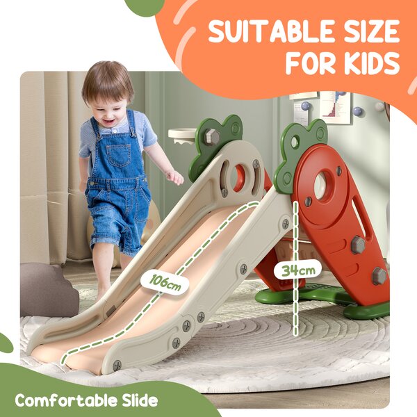 AIYAPLAY 3 in 1 Foldable Toddler Slide with Basketball Hoop, Climber, Carrot-themed, for 1-3 Years Aosom UK