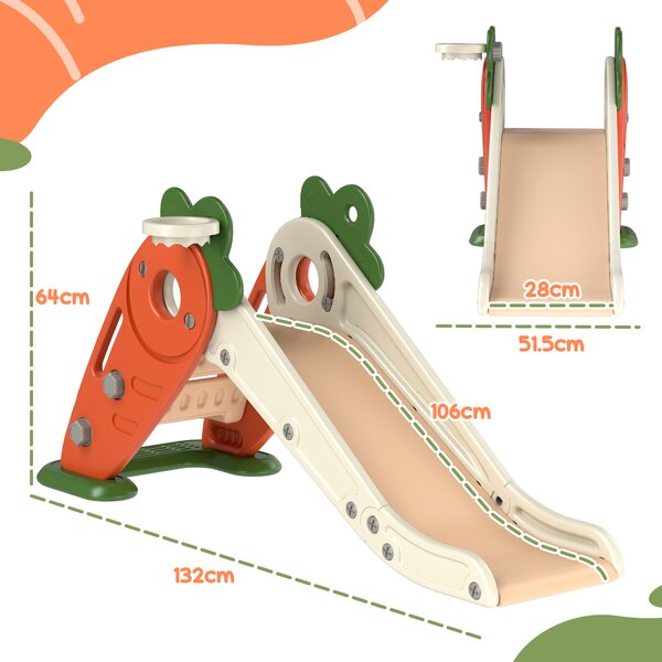AIYAPLAY 3 in 1 Foldable Toddler Slide with Basketball Hoop, Climber, Carrot-themed, for 1-3 Years Aosom UK