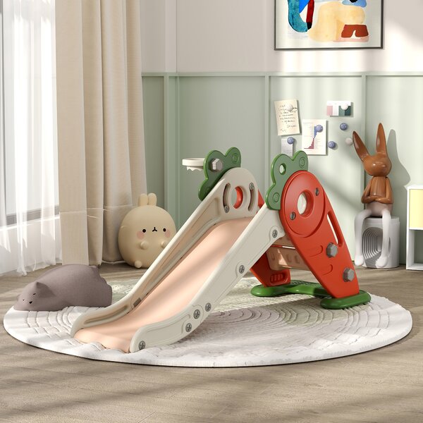 AIYAPLAY 3 in 1 Foldable Toddler Slide with Basketball Hoop, Climber, Carrot-themed, for 1-3 Years Aosom UK