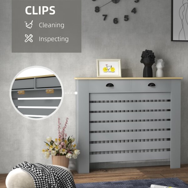 HOMCOM 95.5H x 111Wcm Radiator Cover, with Drawer - Grey Aosom UK