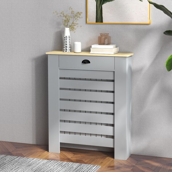 HOMCOM 95.5H x 78Wcm Radiator Cover, with Drawer - Grey Aosom UK
