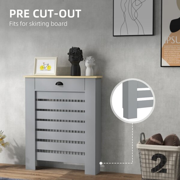 HOMCOM 95.5H x 78Wcm Radiator Cover, with Drawer - Grey Aosom UK