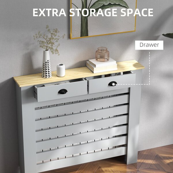 HOMCOM 95.5H x 111Wcm Radiator Cover, with Drawer - Grey Aosom UK