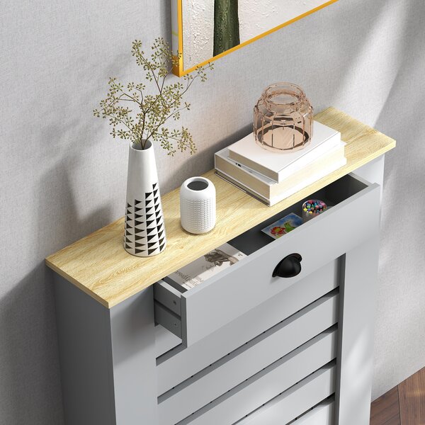 HOMCOM 95.5H x 78Wcm Radiator Cover, with Drawer - Grey Aosom UK